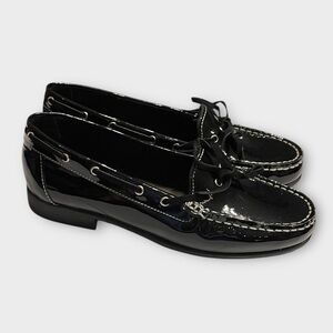 CLARKS Classic Black Patent Leather Loafers Size 8 Excellent Condition.